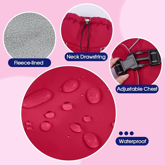 FUAMEY Dog Cold Weather Coats,Dog Winter Jackets for Medium Dogs Warm Dogs Coat with Reflective Strips Waterproof Pet Snowsuit Thick Paded Pets Vest for Boston Terrier French Bulldog Wine Red M