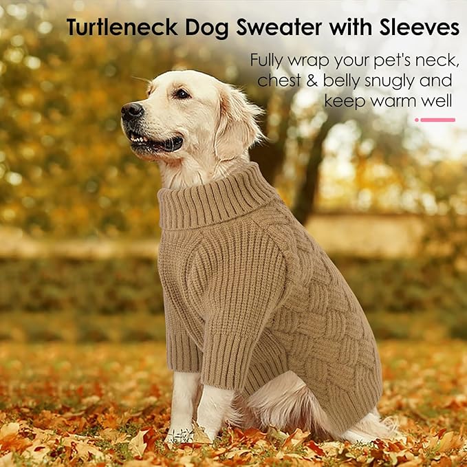 AOFITEE Small Dog Sweater, Dog Sweaters for Small Dogs Male, Thick Dogs Winter Sweatshirt Girl Boy, Pet Halloween Sweater, Classic Cable Turtleneck Holiday Knitwear for Pug Dachshund (Brown, S)