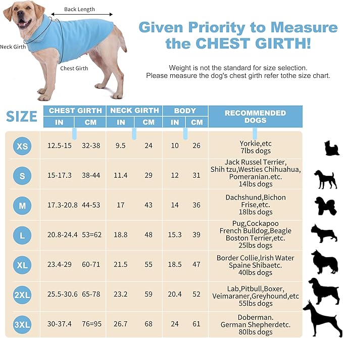 Fleece Dog Coat Pet Jacket Reflective for Cold Weather for Extra Large to Small Pets(Blue,2XL)