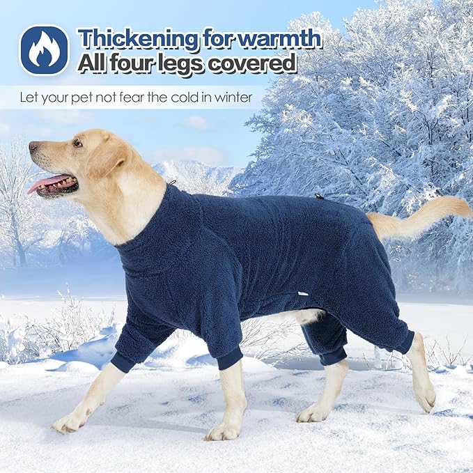 Dog Winter Coat, Warm Fleece Dog Jacket, Windproof Pullover Jumpsuit, Full Body Pajamas Onesie, Cold Weather Clothes for Medium Large Dog(Small,NavyBlue)