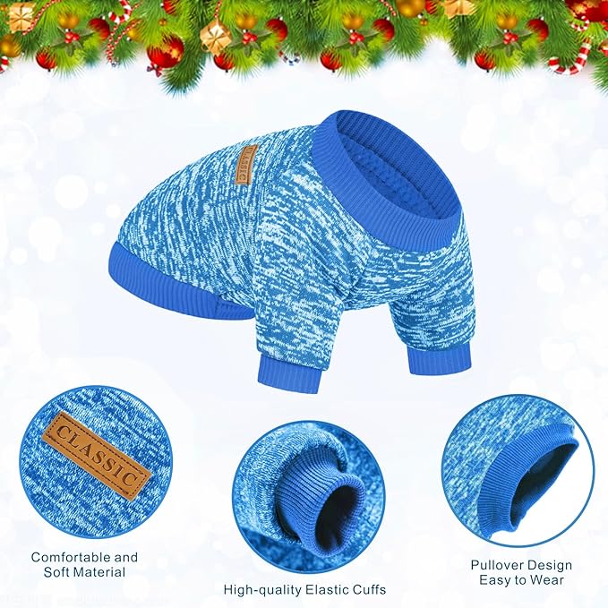 2 Pieces Pet Dog Classic Knitwear Sweater, Fleece Coat for Small,Medium Dogs,Warm Pet Dog Cat Clothes,Soft Puppy Customes for Chihuahua Yorkshire Tzu (Blue Dark Navy,XL)