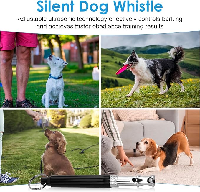 3 Pack Silent Dog Whistle to Stop Barking Neighbors Dog, Ultra-Wide Frequency Ultrasonic Training Whistle for Dogs, Adjustable Professional Recall Dog Training Whistles (Black & White)