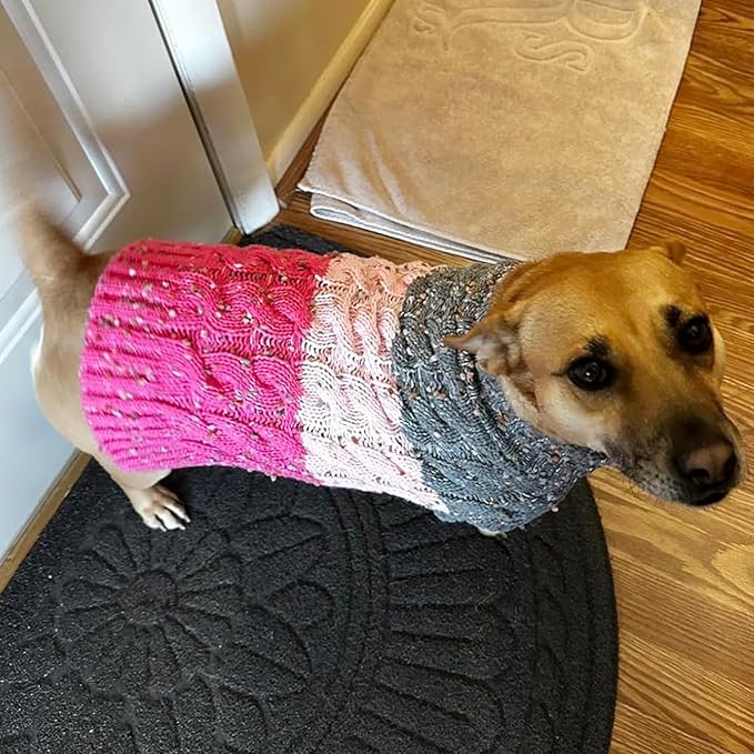 KYEESE Dog Sweater Color Block with Fuzzy Thread Knitted Turtleneck Dog Knitwear with dots in a Variety of Colors for Small Dogs Fall Winter Dogs Clothes, Pink, L