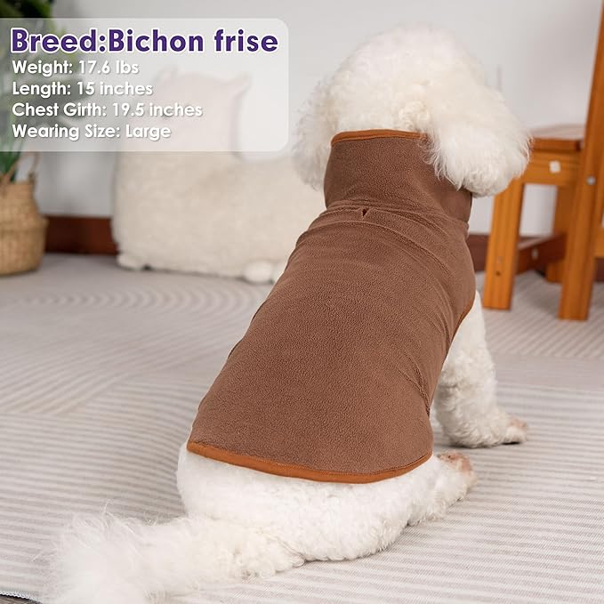 cyeollo Warm Dog Coat Fleece Sherpa Winter Sweater Coats, Turtleneck Dog Jacket Vest for Small Medium Large Dogs with Leash Hole, Soft Reversible Pet Coats for Cold Weather, Burgundy, L