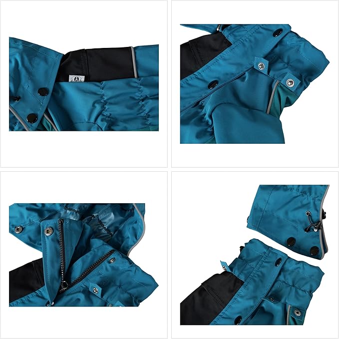 LOVELONGLONG Waterproof Dog Raincoat with Removable Hood – Outdoor Full Body Dog Jacket, Windproof Snowproof Shell Suit – All Season Pet Rain Gear Ocean Teal XS