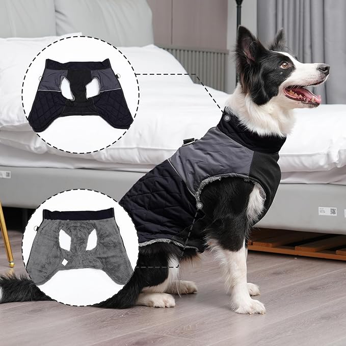 Warm Fleece Dog Coats for Small Dogs,D-Rings Waterproof Puppy Jacket for Cold Winter,Black S