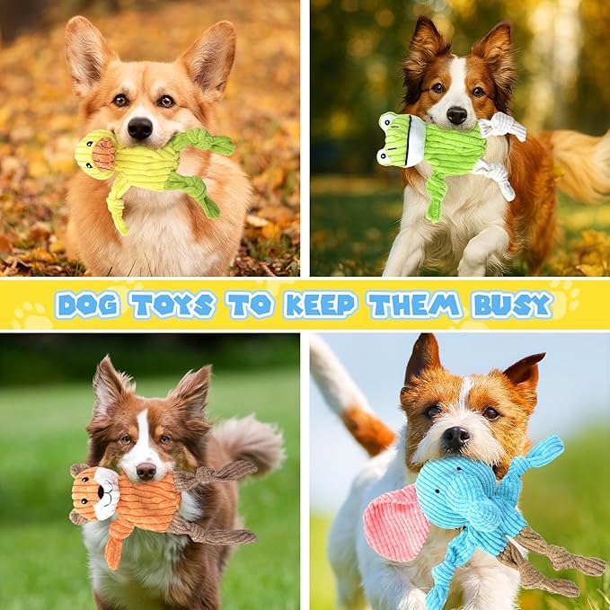 5 Pack Squeaky Dog Toys, No Stuffing Plush Dog Chew Toy Puppy Teething Toys to Keep Them Busy, Chewer Tough Durable Crinkle Interactive Dogs Toy Bundle for Small Medium Large Dogs