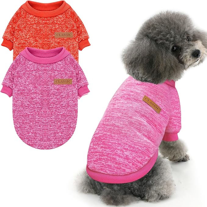 2 Pieces Pet Dog Classic Knitwear Sweater, Fleece Coat for Small,Medium Dogs,Warm Pet Dog Cat Clothes,Soft Puppy Customes for Chihuahua Yorkshire Tzu (Rose Red Orange,XS)