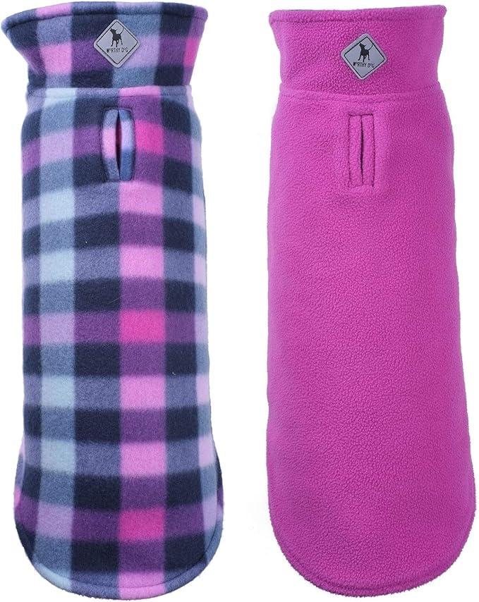 The Worthy Dog Fargo Fleece Check Dog Jacket, Adjustable Reversible With Harness Hole, Wind-Resistant, Winter Outdoor Clothes For Pets, Purple - 30''