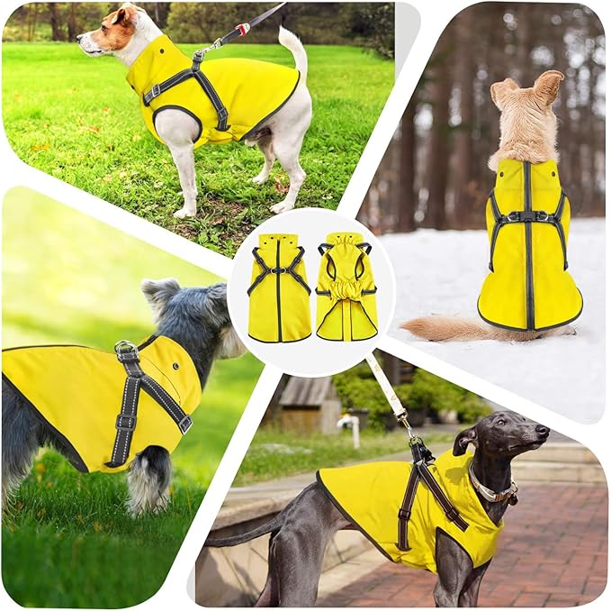 Mosucoirl Dog Raincoat Waterproof Dog Hoodie Reflective Dogs Raincoat Hooded Adjustable Rain Jacket for Small Medium Large Dogs Puppies Doggie (Yellow, XXL)