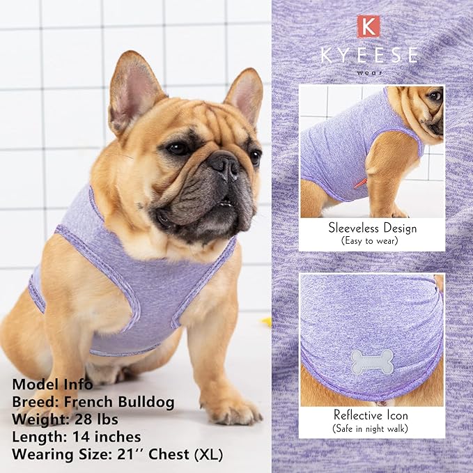 KYEESE 2 Pack Dog Shirts Quick Dry Soft Stretchy Pet T-Shirts with Reflective Label Tank Top Sleeveless Vest Sun Protection Dog Clothes for Small Medium Dogs, Small, Purple+Pink