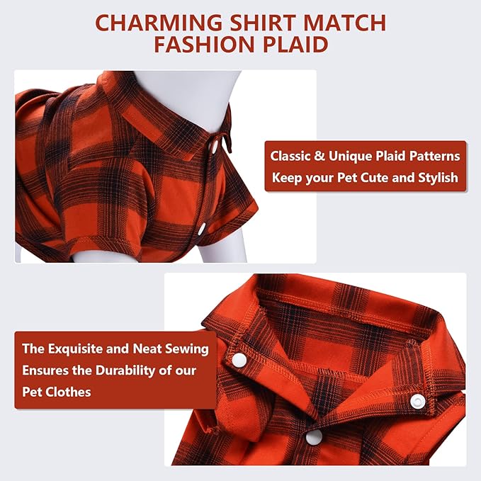 Koneseve Dog Shirt Plaid Dog Clothes for Small Dogs Boy Girl Cat Clothes Soft Puppy Outfit Adorable Pet T-Shirts Kitten Grid Costume Apparel Thanksgiving Christmas Clothing (Red#1; S/Small)