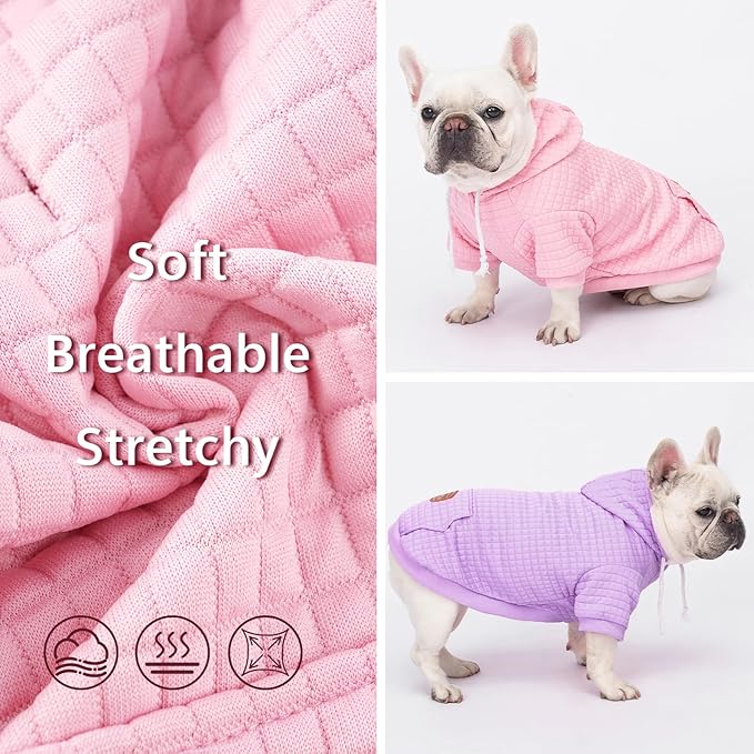 2 Pack Dog Hoodie Sweaters for Small Medium Dogs Warm Dog Clothes for Large Dogs Soft Waffle-Like Laminated Sweatshirt Bulldog (Pink+Purple, S/M (Back: 13",Chest: 18.5", Neck: 12"))