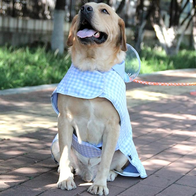 MAMORE Dog Raincoat Reversible,Waterproof Dog Rain Coat Hooded Slicker Poncho with Reflective Strip, Plaid Double Layer Rain Jacket for Small Medium Large Dogs (Light Blue, X-Large)