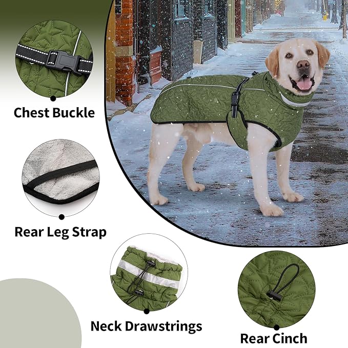 Dog Winter Coat for Small Medium Dogs, Reflective Dog Winter Jacket, Thick Fleece Snowsuit & Christmas Vest, Warm Water-Resistant Puppy Coat, Small Doggie Jackets for Cold Weather