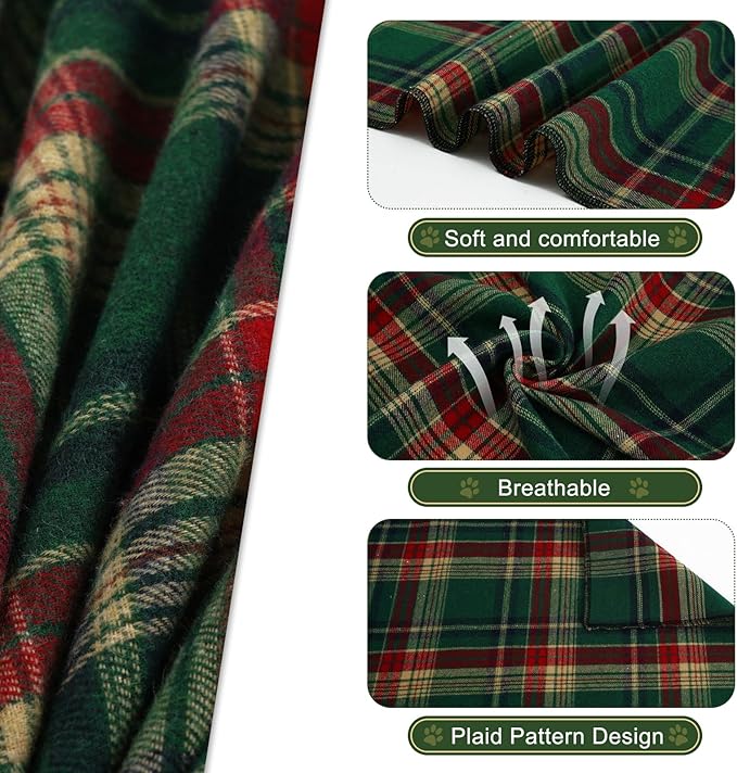E-Clover Christmas Dog Bandana & Matching Scrunchie Green Red Plaid Pet Dog Scarf Cute Dogs Costumes Accessories for Small Medium Large Dogs
