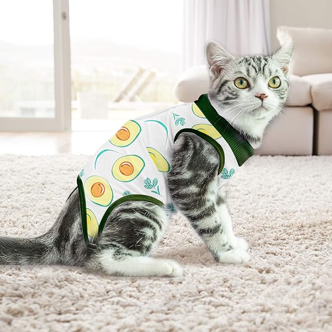 Cat Professional Surgical Recovery Suit,E-Collar Alternative for Cats Dogs,After Surgery Wear, Pajama Suit,Home Indoor Pets Clothing (M (6-8 1bs), Avocado)