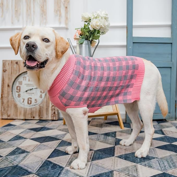 PUPTECK Dog Sweaters for Large Medium Small Dogs - Fall Classic Plaid Style Puppy Holiday Winter Coat Clothes Warm