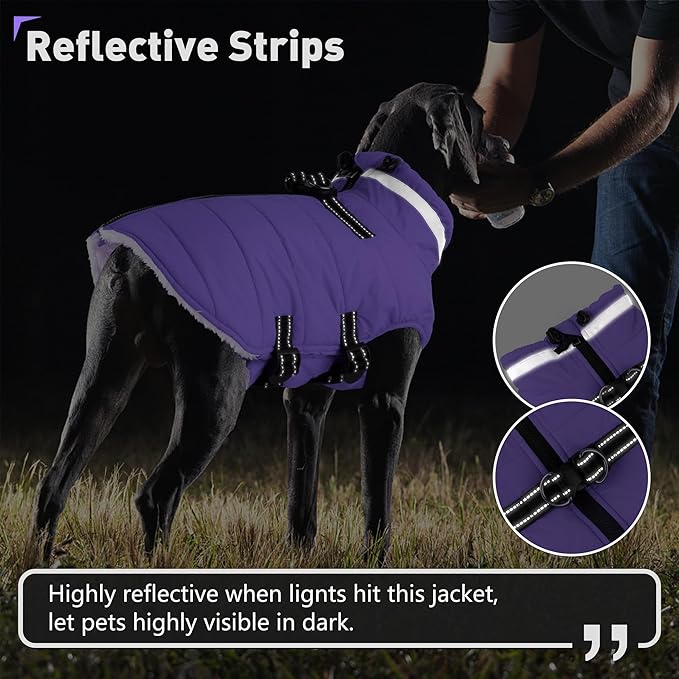 Dogcheer Dog Coat with Harness, Waterproof Dog Jacket Adjustable Winter Coat with Zipper, Christmas Puppy Snow Jacket Fleece Sweater for Small Medium Large Dogs - Taro Purple XS