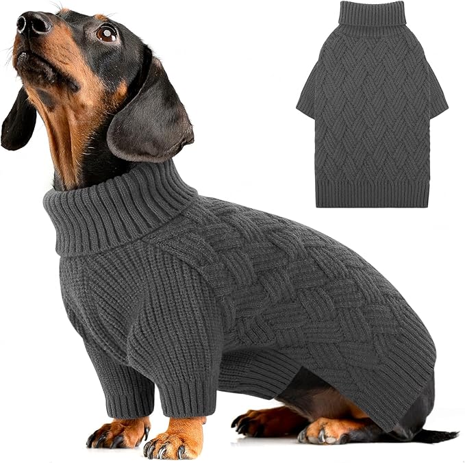 AOFITEE Small Dog Sweater, Dog Sweaters for Small Dogs Male, Thick Dogs Winter Sweatshirt Girl Boy, Pet Halloween Sweater, Classic Cable Turtleneck Holiday Knitwear for Pug Dachshund (Grey, S)