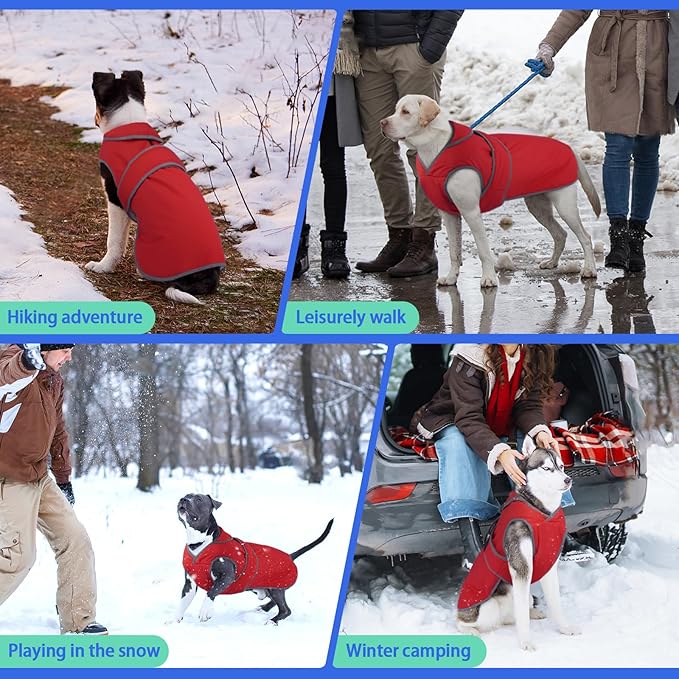 MIGOHI Reflective Waterproof Windproof Dog Coat - Warm Jacket Reversible Stormguard Winter Vest for Small to Large Dogs (Red, XXL)