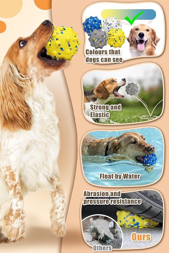 3.7'' Dog Balls for Dogs Aggressive Chewers Indestructible Tennis Durable Bouncy Interactive Dog Toy for Fetch Game Floating Balls (Grey Large)