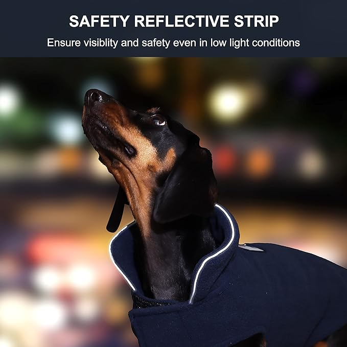 Fleece Dog Coat Winter Pet Jacket Reflective for Cold Weather for Large Medium Small Dogs(Navy,XS)