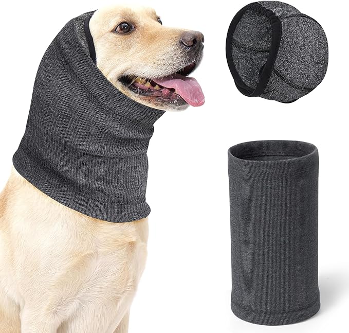 SlowTon Quiet Ears Dog Hoodie - 2 Pcs Ear Wrap Dog Ear Muffs Noise Protection, Anxiety Relief Dogs Hat Calming Hood Head Cover, Pet Headband Dogs Ear Protector for Grooming, Force Drying (Grey,M)