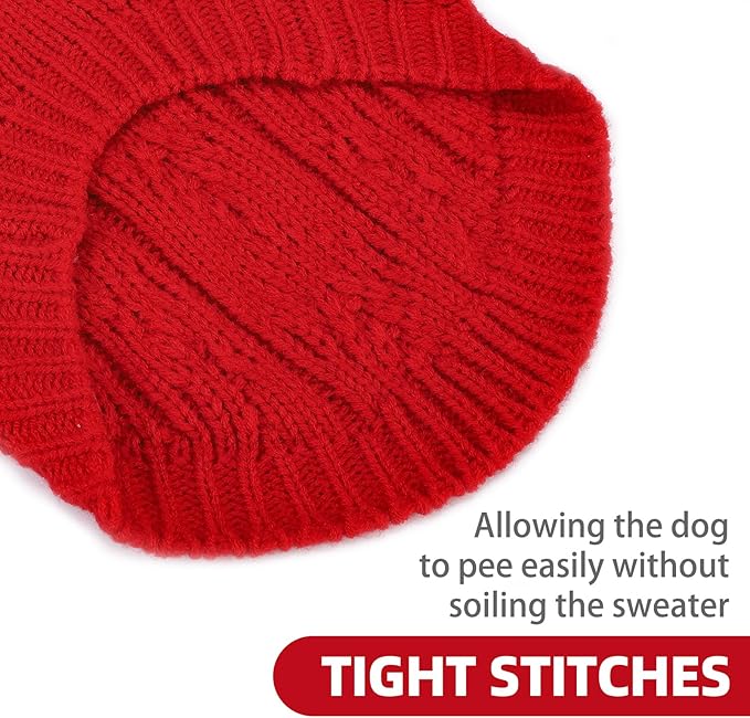 PUPTECK Dog Sweater, Turtleneck Warm Knitted Pullover Coat, Thick Cable Knitwear Clothes in Winter, Pet Apparel Outfits for Small Medium Dogs, for Cold Weather Indoor & Outdoor, Red XS