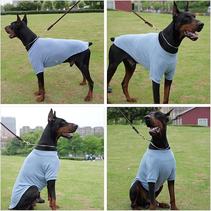 Lovelonglong Ribbed Dog T-Shirt Cotton Knitted Dog Sweaters for All Season Pet T-Shirts for Large Medium Small Dogs Grayish Blue XS