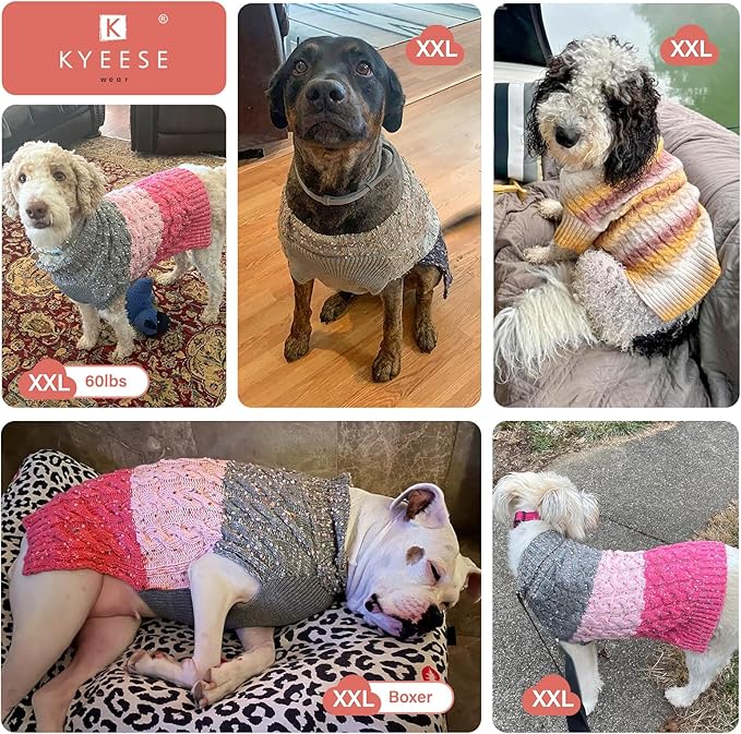 KYEESE Dog Sweater Cable Knit Thick Dog Knitwear Turtleneck Warm with Sleeves Dogs Sweater for Medium Dogs Gradient Color, Brown, XXLarge