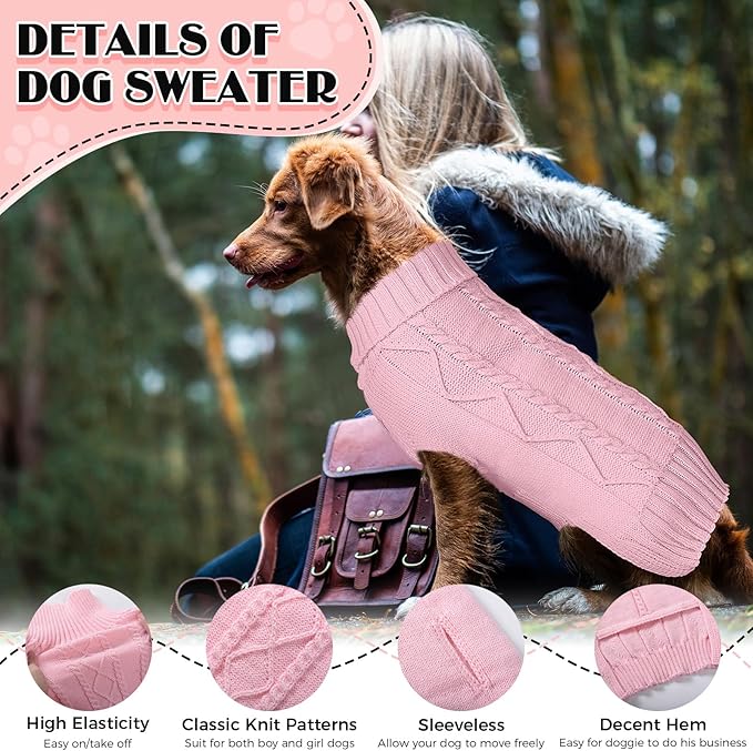 Dog Sweaters for Small Medium Large Dogs Girl, Turtleneck Soft Warm Pup Dogs Shirt, Double Knitting Collar for Outdoor Playing, Warm Dog Clothes (XS,Pink)