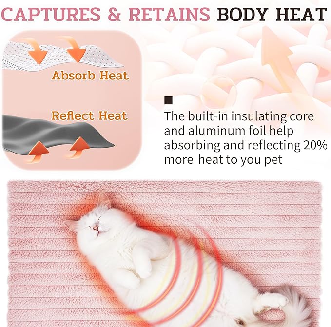 NWK Pack of 4 Fluffy Self Warming Cat Mat, Cat Blanket, Thermal Dog Mat, Washable, Non-Slip Bottom for Sofa & Crate & Kennel & Car Seat (Blush Pink, Small (19'' X 15'' X 0.7''))