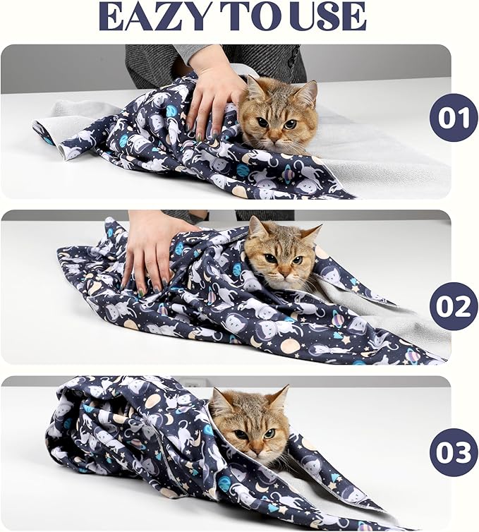 21.7'' Cat Wrap for Cutting Nails, Cat Restraint for Nail Clipping, Cat Swaddle Wrap for Adult Cats, Cat Burrito Wrap Can Be Applied to Cat Nail Trimming, Large, Within 6lbs
