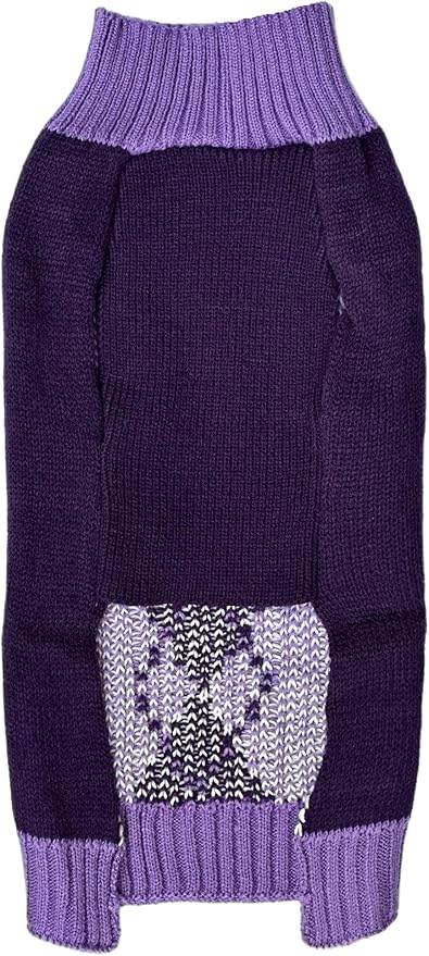 Argyle Knit Pet Sweaters Clothes for Medium Dogs, Classic Purple Large (L) Back Length 16"