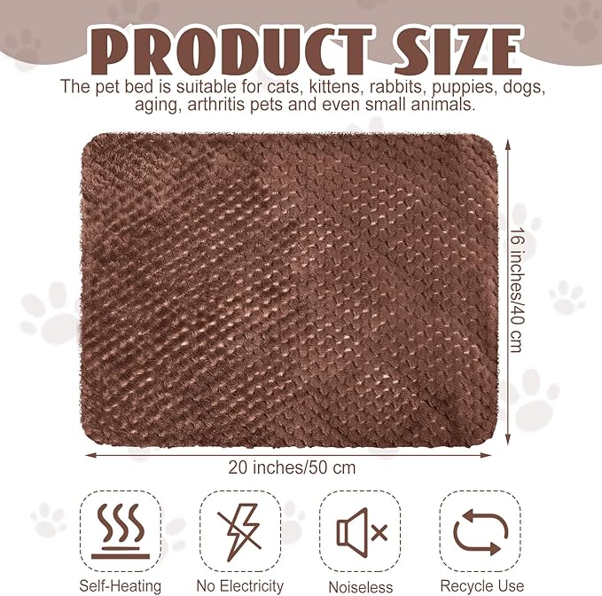 4 Pcs Self Heating Cat Pad Self Warming Cat Bed Dog Heating Pad Washable Thermal Pet Mat for Indoor Outdoor Pet 16 x 20 Inch Removable Non Slip(Coffee)
