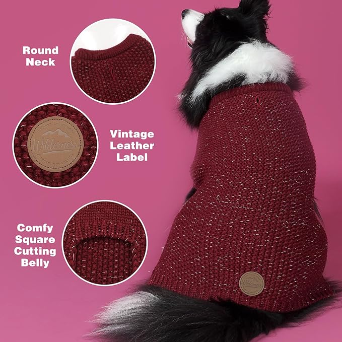 KYEESE Dog Sweater with Leash Hole for Small Dogs Male Warm Pullover with Reflective Thread Soft Knitwear Boy Dog Clothes Cozy Lightweight Thick Sweater Pet Indoor Outdoor Wear,Dark Red,X-Small
