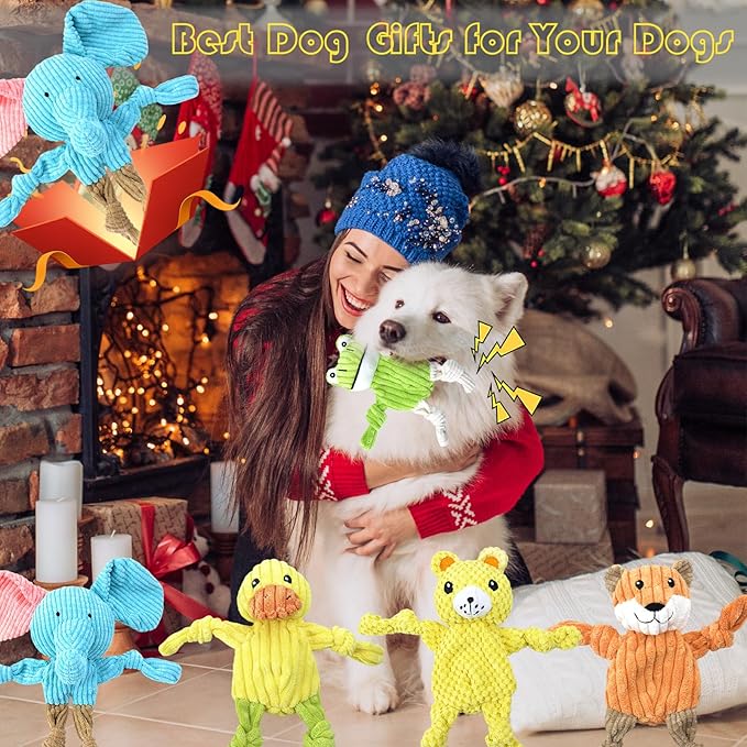 5 Pack Squeaky Dog Toys, No Stuffing Plush Dog Chew Toy Puppy Teething Toys to Keep Them Busy, Chewer Tough Durable Crinkle Interactive Dogs Toy Bundle for Small Medium Large Dogs