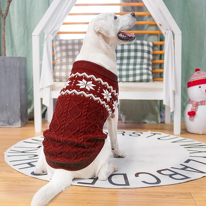 Warm Winter Pink Dog Sweater - Cold Weather Pet Clothes for Small Medium Large Dogs Indoor Outdoor, Soft Classic Knit Puppy Apparel Coat, Dark Red, M