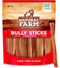Natural Farm Odor-Free Thin Bully Sticks (6”, 25-Pack) All-Natural Long-Lasting Dog Chews, 100% Beef Pizzle, Grass-Fed, Grain-Free, Protein for Muscle Development & Energy, Perfect for Medium Chewers