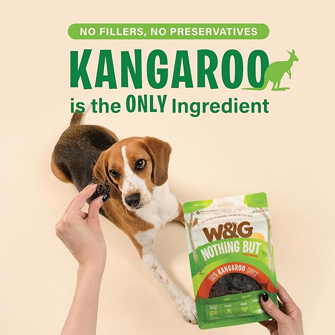 W&G Kangaroo Cubes, All Natural Dog Treats, Low Fat Air-Dried Lung Bites, Single Ingredient Snack for Sensitive Stomach Pets, Healthy Chews for Small to Large Dogs, No Fillers, No Grain, 5oz