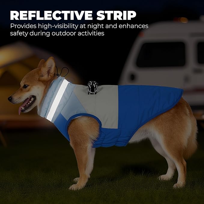 Dog Winter Coat, Reflective Dog Coats for Large Dogs, Waterproof Windproof Pet Clothes Jacket with Harness Built in, Warm Cold Weather Coats, Dogs Snowsuit Vest, Blue XX-Large