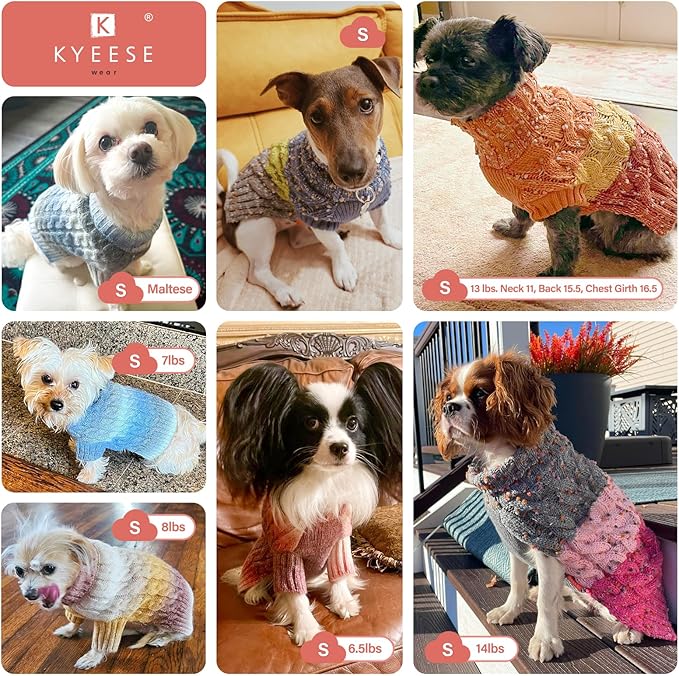 KYEESE Dog Sweater for Small Dogs Thick Cable Knit Dog Turtleneck Knitwear Warm with Sleeves Puppy Sweater Fuzzy, Blue, Small