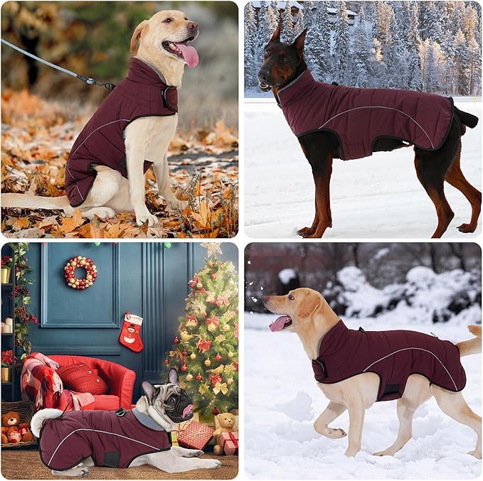 HEYWEAN Dog Winter Coat - Waterproof Windproof Reflective Vest for Medium & Large Breeds Adjustable Warm FleeceLined Jacket with Magic Tape & D-Ring for Leash Cold Weather Apparel (Red, XXX-Large)