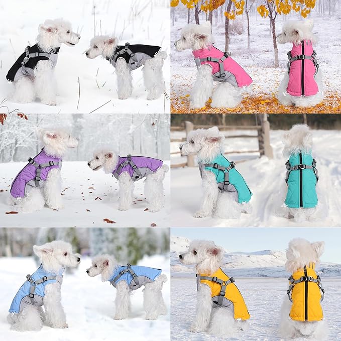 Gyuzh Dog Coat with Harness Dog Jacket Winter Waterproof Dog Coats Dog Harness Coat Cold Weather Winter Dog Coat with Harness Built in for Small Medium Large Dogs