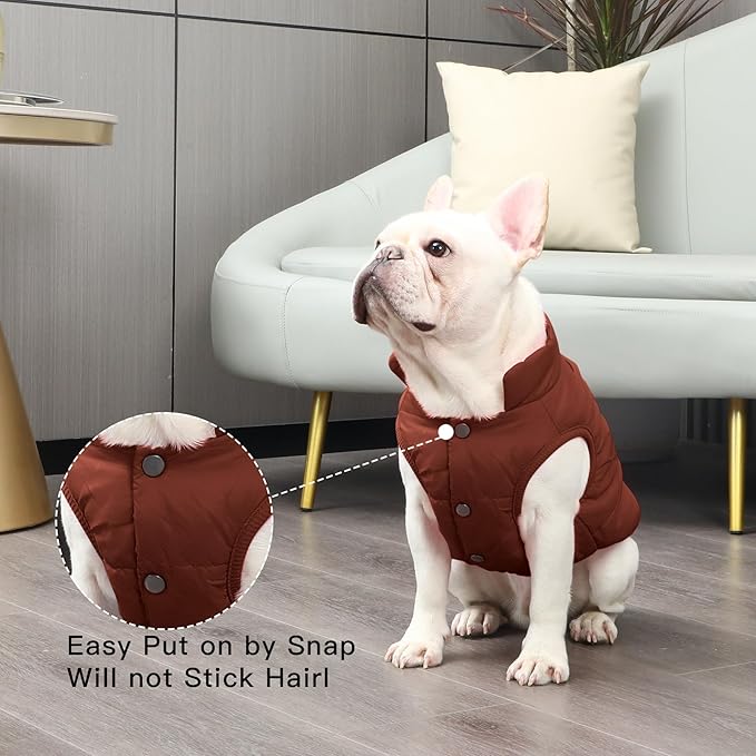 2 Layers Fleece Lined Warm Dog Jacket for Winter Cold Weather,Soft Windproof Medium Dog Coat,Brown L