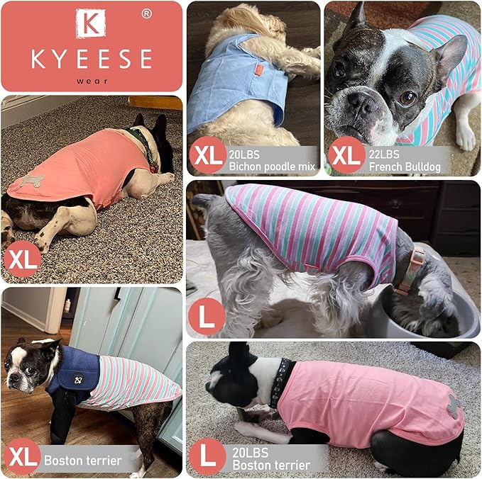 KYEESE 2Pack Dog Shirts Striped T Shirt Soft Tee for Small Dogs Cotton Tank Top Clothes Lightweight Sleeveless Dog Vest, X-Large,Pink+Striped