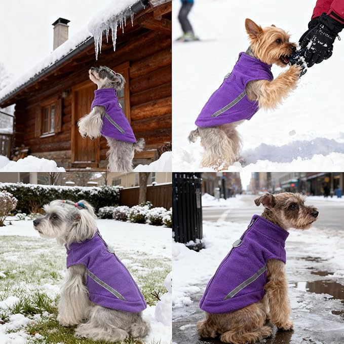 EXPAWLORER Dog Fleece Vest Jacket Sweater for Small Medium Large Dogs, Cold Weather Winter Coat Hoodie with Leash D-Ring and Zipper, Reflective Warm Sleeveless Puppy Clothes for S M L Boys Girls Cats