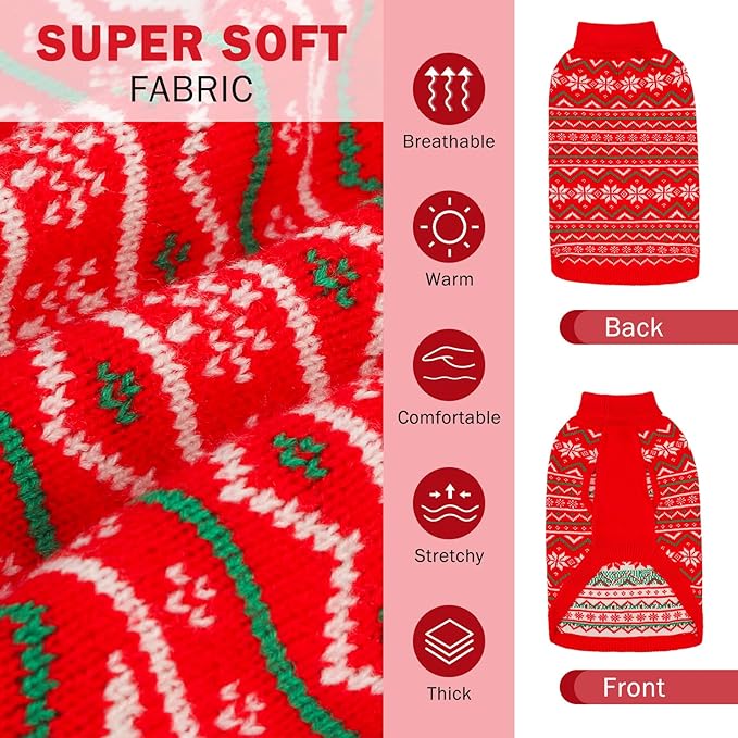 SCENEREAL Dog Sweaters for Large Medium Small Dogs, Soft, Warm Turtleneck Puppy Clothes Sweatshirt, Knitted Ugly Dog Christmas Outfits, Argyle Xmas Pet Cold Weather Coat for Girls Boys
