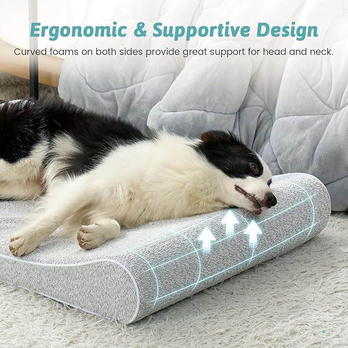 Orthopedic Dog Bed for Extra Large Dogs up to 140 lbs - Removable Washable Cover with Waterproof Lining, Cotton-Polyester Blend Boat-Shaped Lounger Mattress, XL(51x36x8in), Light Gray